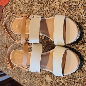 Cream and tan cork platform size 8 wedge shoes